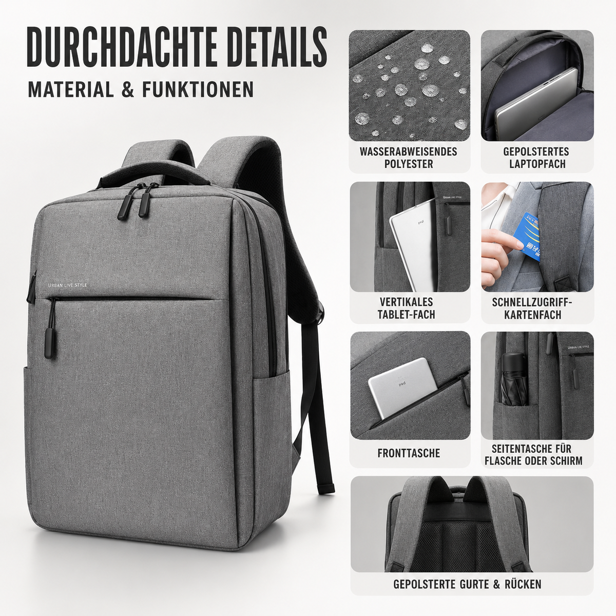Water-Resistant Commuter Backpack with Padded Laptop Compartment for Work & Travel