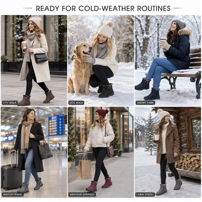 Women's Insulated Waterproof Ankle Boots with Side Zip & Anti-Slip Sole for Cold Weather Walking