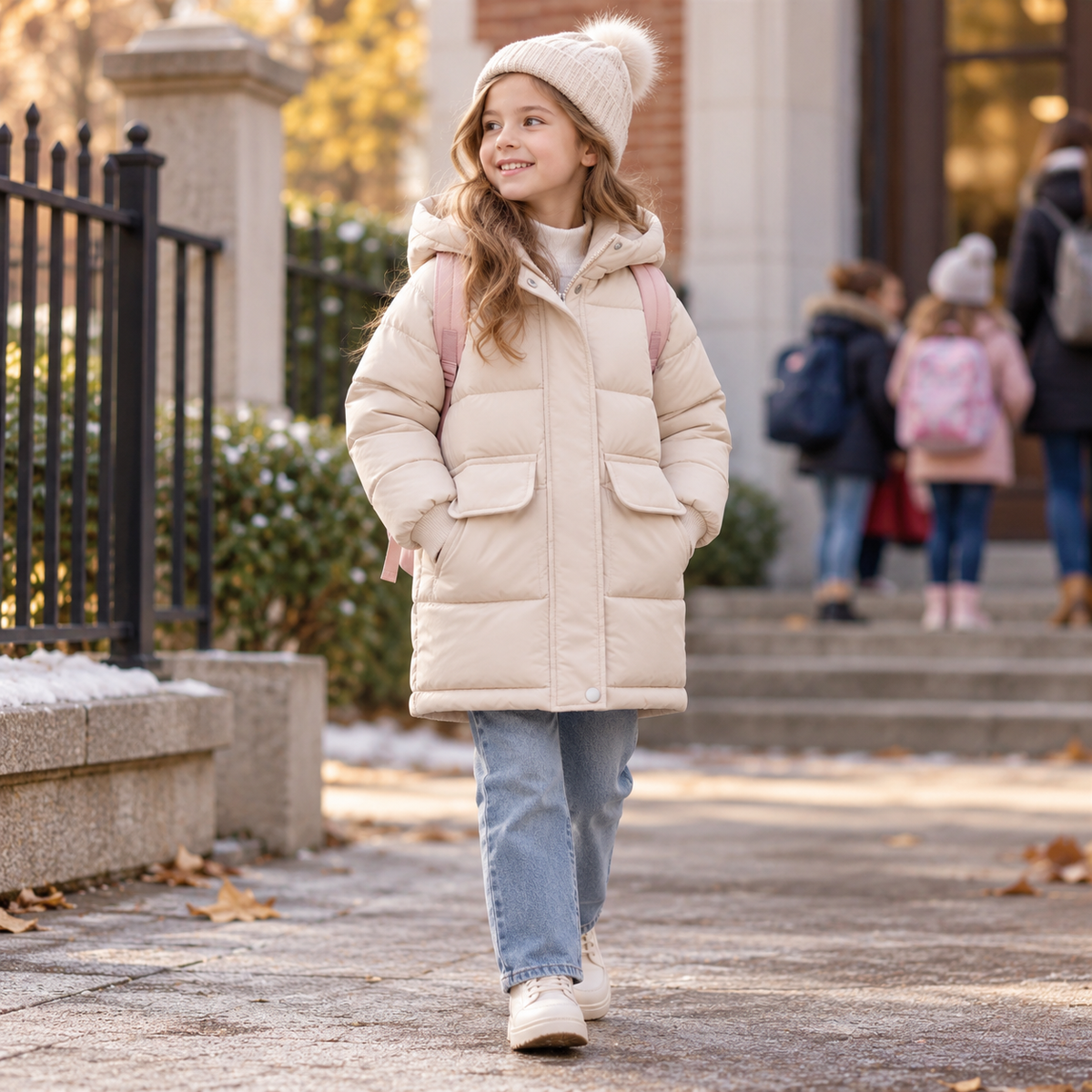 Insulated Longline Hooded Puffer Jacket for Kids – Full-Zip Heavyweight Winter Coat Ages 3-12