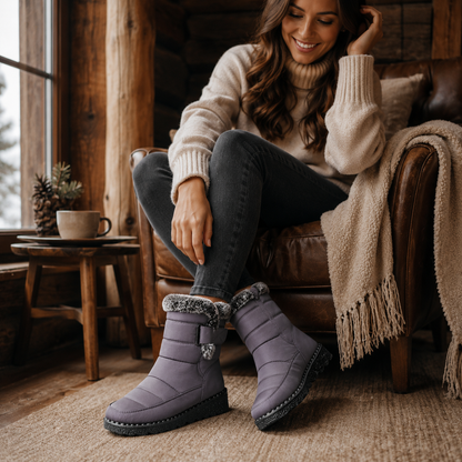 Women's Waterproof Snow Boots with Plush Lining and Non-Slip Sole for Winter | Ankle-High Velcro Closure Insulated Footwear