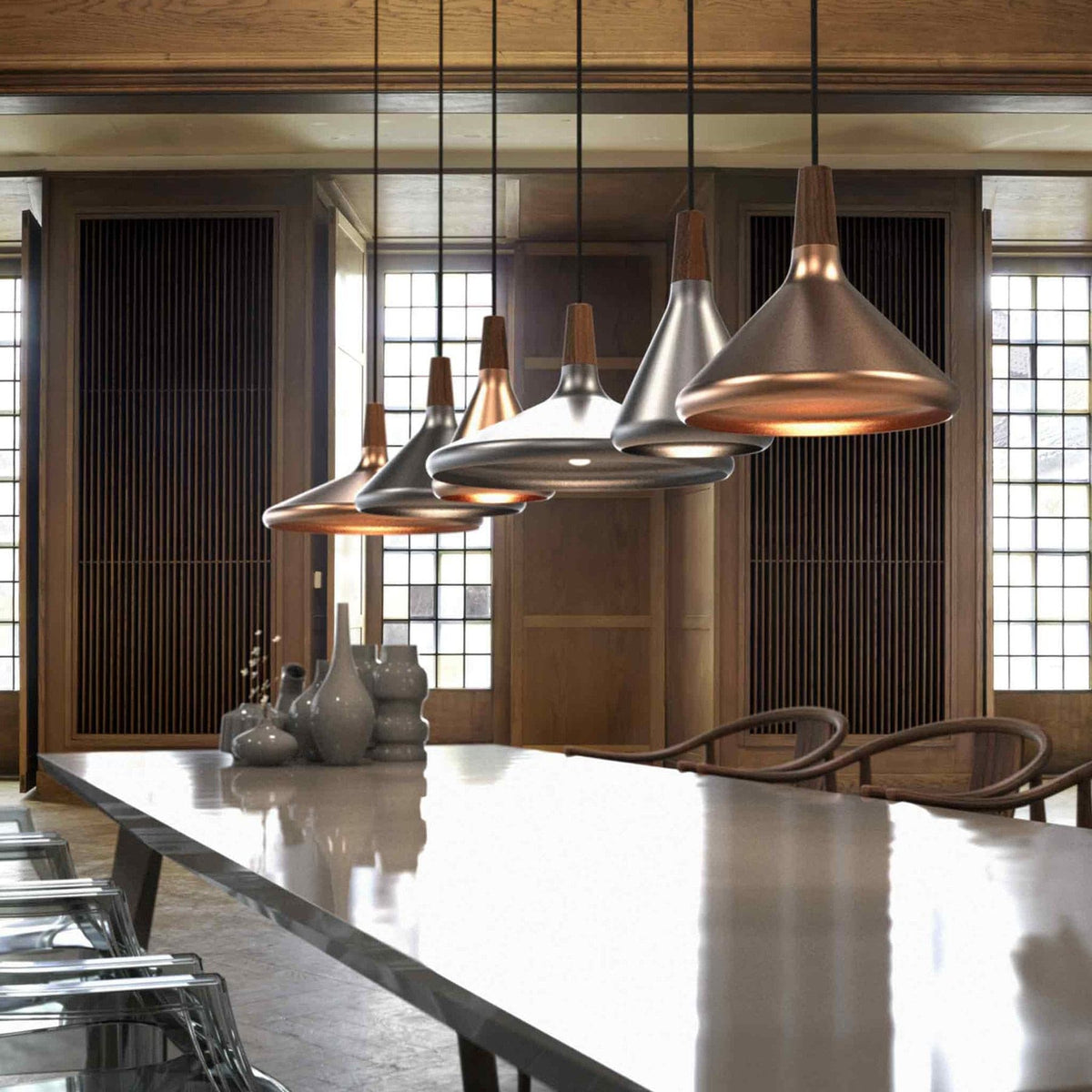 Hanging Drop Ceiling Fixture Wood Metal Shade Adjustable Cord 7-15 inch Diameter for Kitchen Island Dining Room E26 Socket Modern Farmhouse