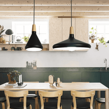 Hanging Drop Ceiling Fixture Wood Metal Shade Adjustable Cord 7-15 inch Diameter for Kitchen Island Dining Room E26 Socket Modern Farmhouse