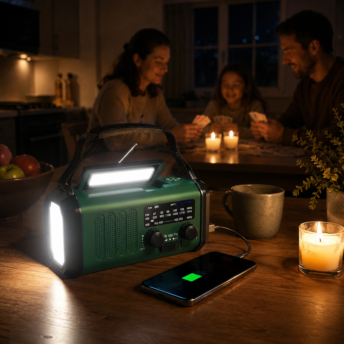 Hand-Crank Solar Emergency Radio with LED Flashlight & Phone Charger for Power Outages Camping Hiking Outdoor Survival Kit AM FM Weather
