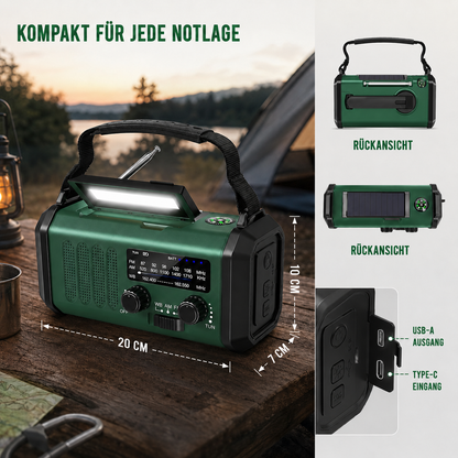 Hand-Crank Solar Emergency Radio with LED Flashlight & Phone Charger for Power Outages Camping Hiking Outdoor Survival Kit AM FM Weather