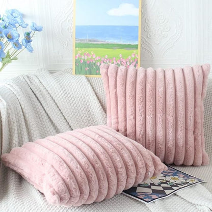 Nouvia Cushion Cover - Plush Faux Fur Striped Design for Sofas
