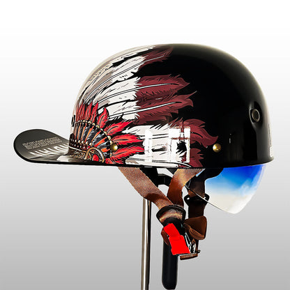 Half-Shell Motorcycle Helmet DOT ECE Certified ABS Cap-Style Urban Street Bike Riding Headgear with Removable Sun Visor & Quick-Release