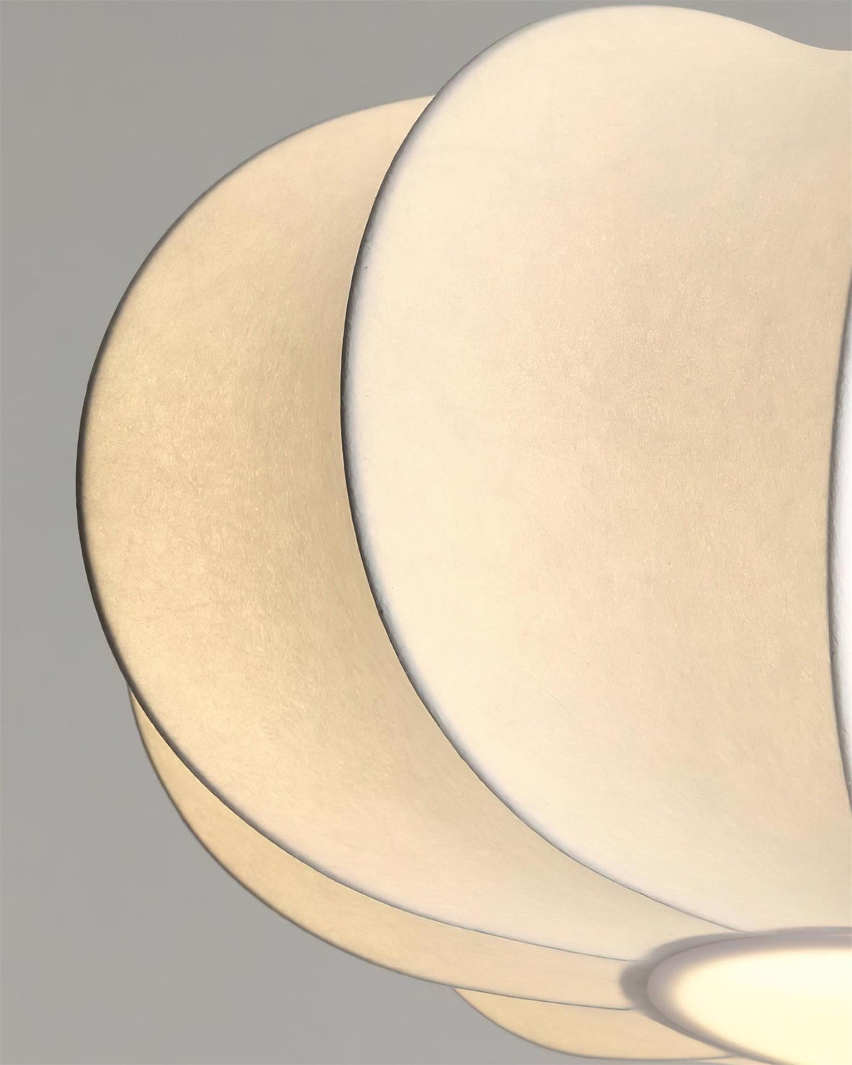 Sculptural White Pendant Light with Walnut Wood Dome and Fabric Shade for Dining Room