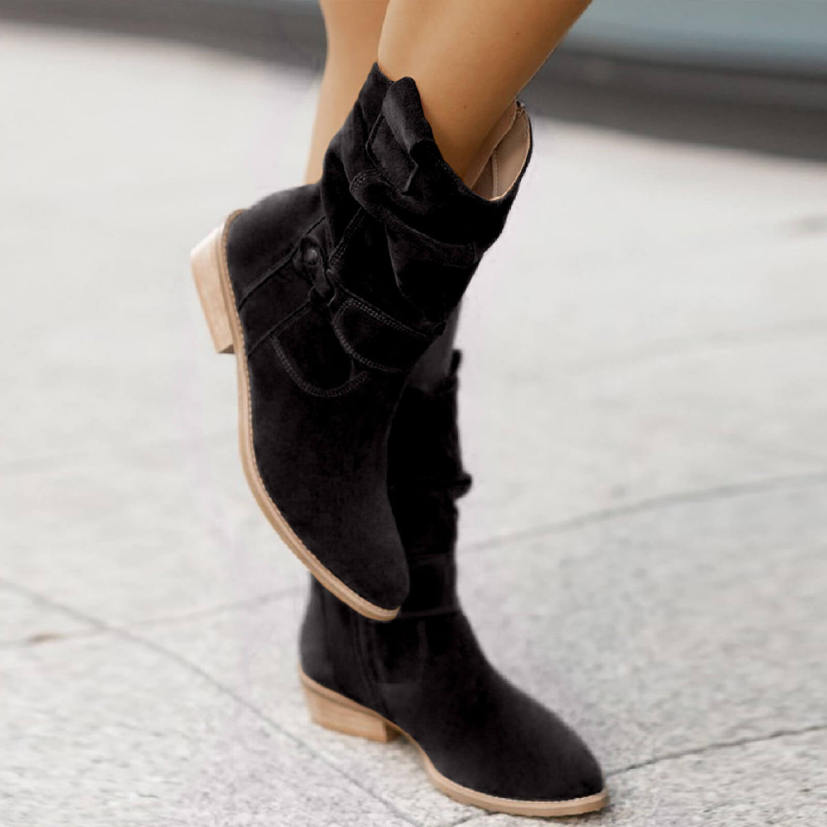 Women's Low Heel Ankle Boots Suede Effect with Cushioned Insole Non-Slip Sole Everyday Fall Booties for Walking Comfort
