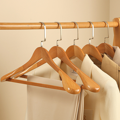 Premium Wooden Suit Hangers with Metal Hook - Dark Brown Contoured Coat Hangers for Jackets, Shirts & Blazers - Heavy-Duty Closet Storage Or