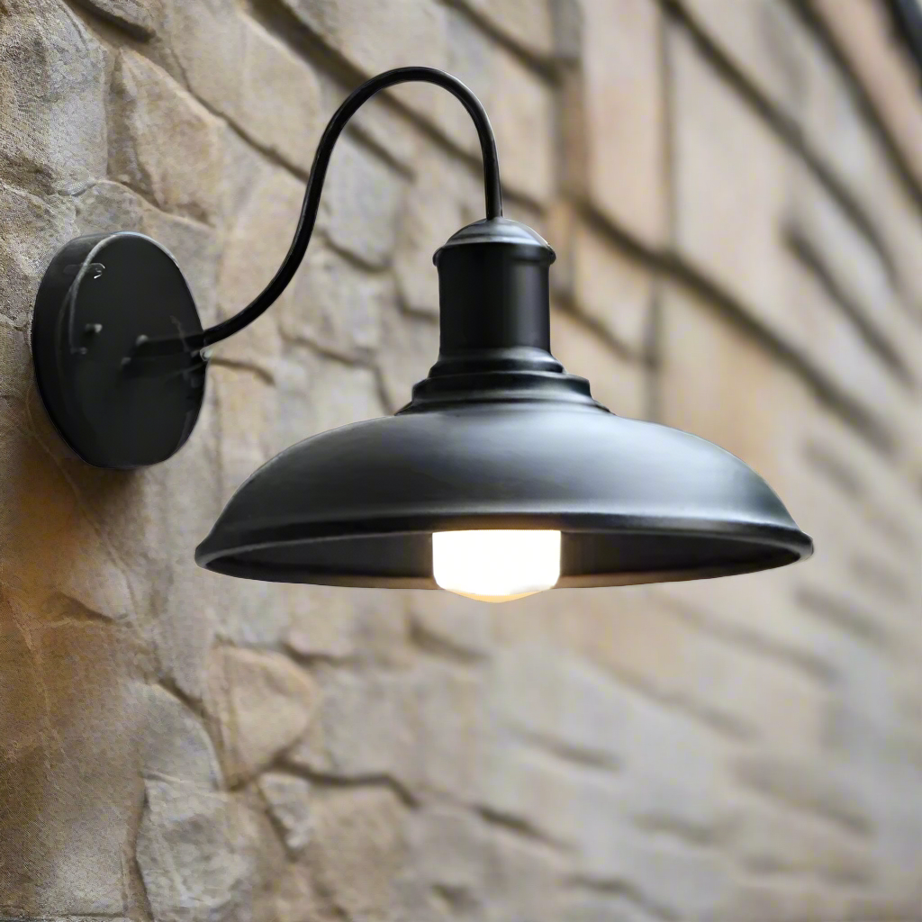 Iron Sconce Fixture with Curved Arm for Patio Garage Barn Entry 9-11 in Shade Weatherproof IP65 LED 1400 Lumen Neutral White Metal Housing