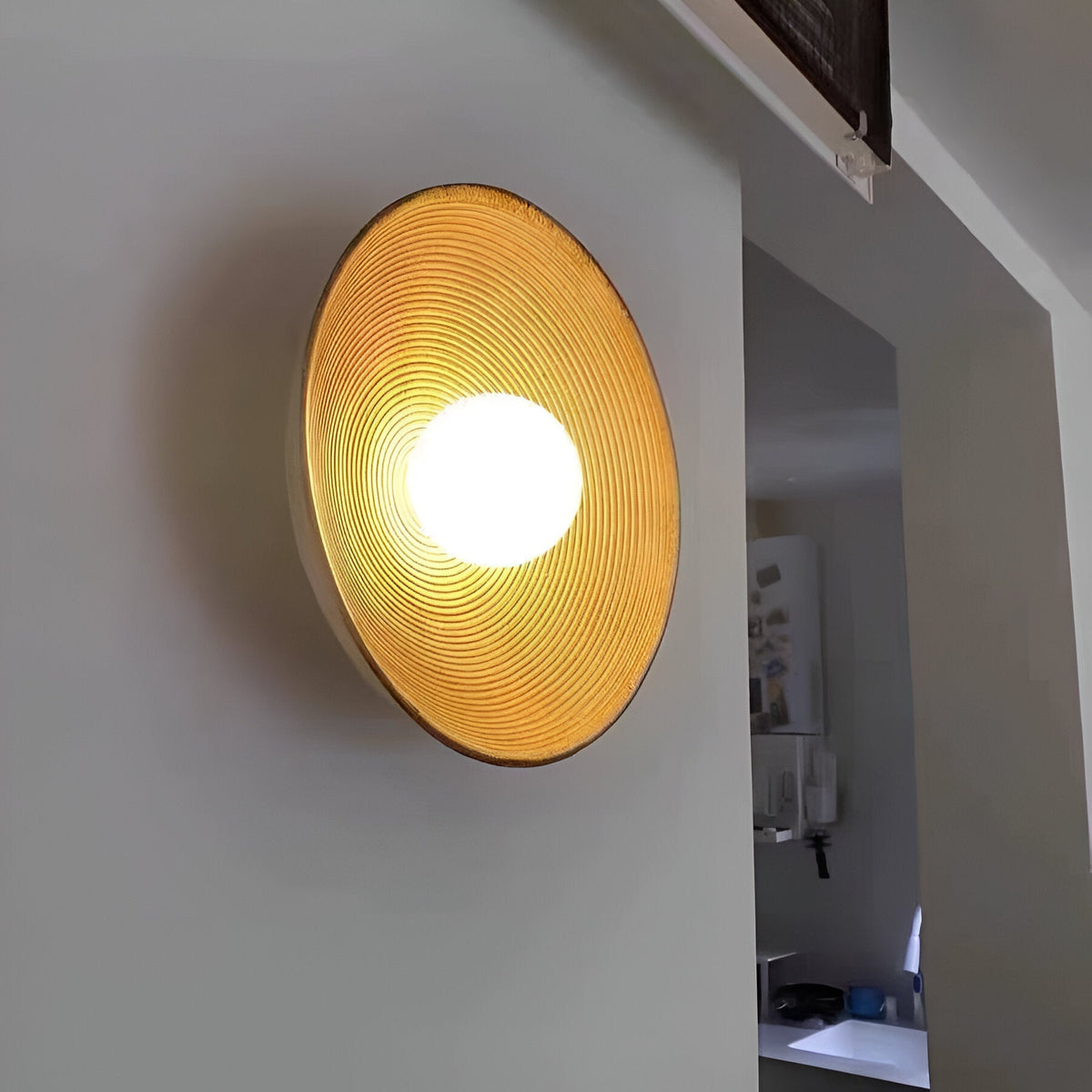 Round Glass Resin Wall Sconce White LED Fixture Bedroom Hallway Living Room Soft Glow Minimalist Mount Ambient Light for Home