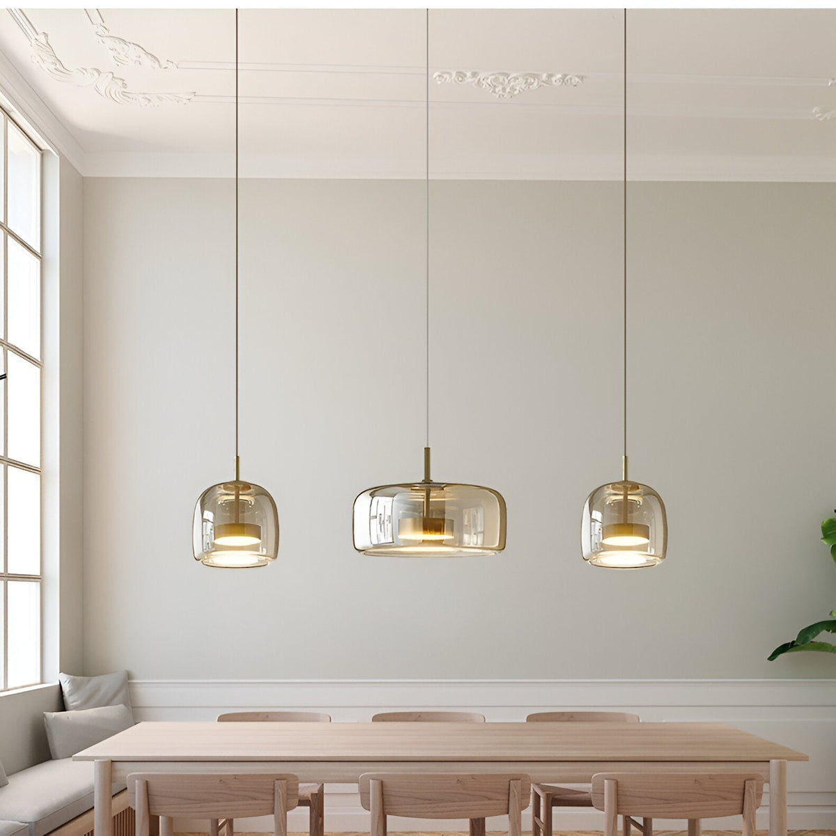 Glass Hanging Ceiling Fixture with Adjustable Cord for Dining Tables & Kitchen Islands | Color-Tunable LED Modern Farmhouse Style