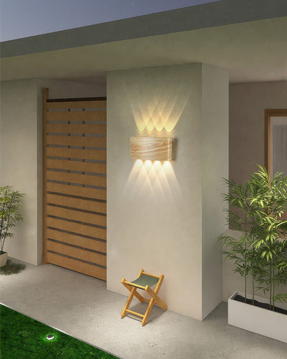 Aluminum Up-Down Sconce 10W 3000K Wood-Grain Indoor Outdoor Hallway Balcony Entryway Modern Bidirectional Ambient Accent Fixture IP65