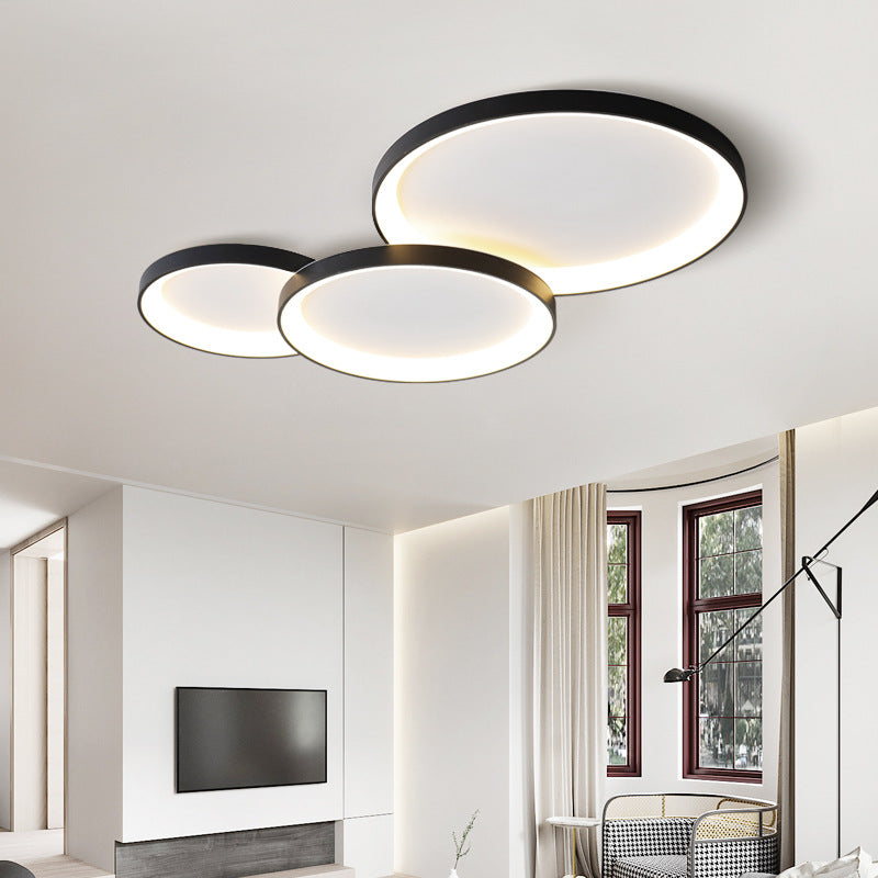Multi-Ring LED Flush Mount Fixture 43 × 24 Inch Black Metal & Acrylic Contemporary Overhead Lighting for Dining Room Office Open Floor Plan