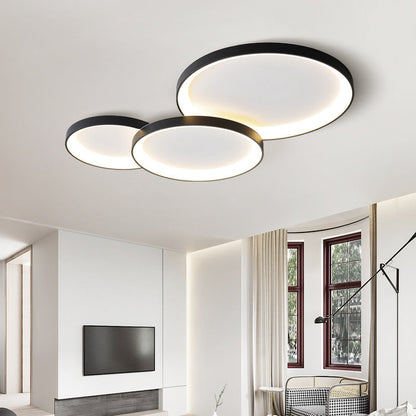 Multi-Ring LED Flush Mount Fixture 43 × 24 Inch Black Metal & Acrylic Contemporary Overhead Lighting for Dining Room Office Open Floor Plan