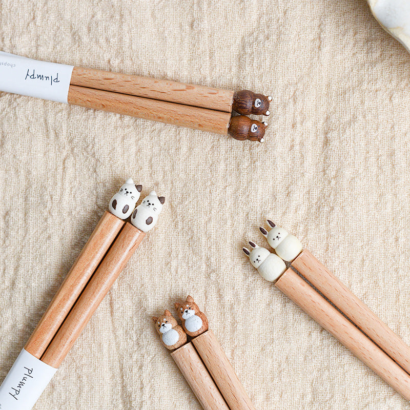 Animal-Themed Training Chopsticks for Kids Wooden Easy-Grip Learning Utensils for Toddlers Small Hands Mealtime Practice Shiba Inu Bunny Bea
