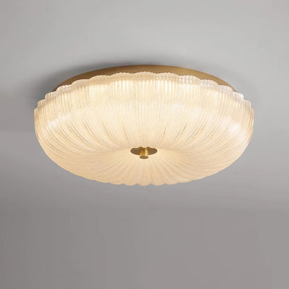 Flush Mount LED Ceiling Light with Textured Glass Shade for Dining Room & Bedroom – Round Halo Design, 8 to 20 Inch Diameter Options, Warm