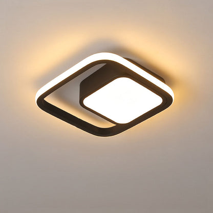 Dual-Loop LED Flush Mount Light Fixture Black Warm Glow for Entryways Contemporary Rooms Apartment Ceilings Low-Profile