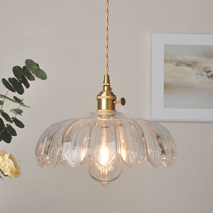 Floral Glass Shade Ceiling Fixture Green 10 Inch Adjustable Cord E27 Socket for Dining Room Kitchen Hallway Vintage Copper Accent Home Light