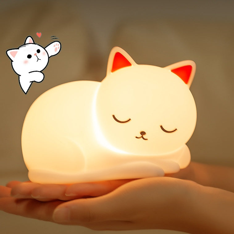 Silicone Cat Night Light with Touch Control & 7 Color Modes – Rechargeable LED Bedside Lamp for Kids & Nursery