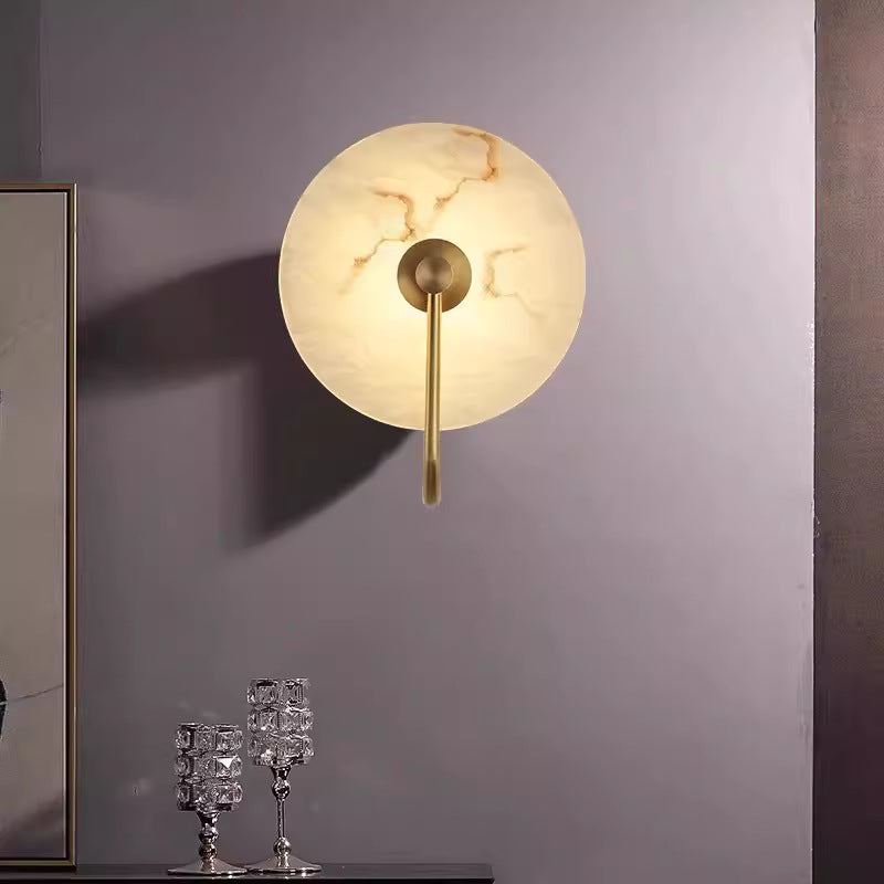 Natural Stone Sconce with Integrated LED 6-12 inch Diameter Warm White Light for Bedroom Hallway Living Room Available in Gold or Black Meta