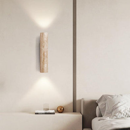 Travertine Stone Sconce Dual-Direction Light 12.6 Inch Vertical Fixture Natural Beige E27 Socket for Bedrooms Hallways Staircases Living Roo