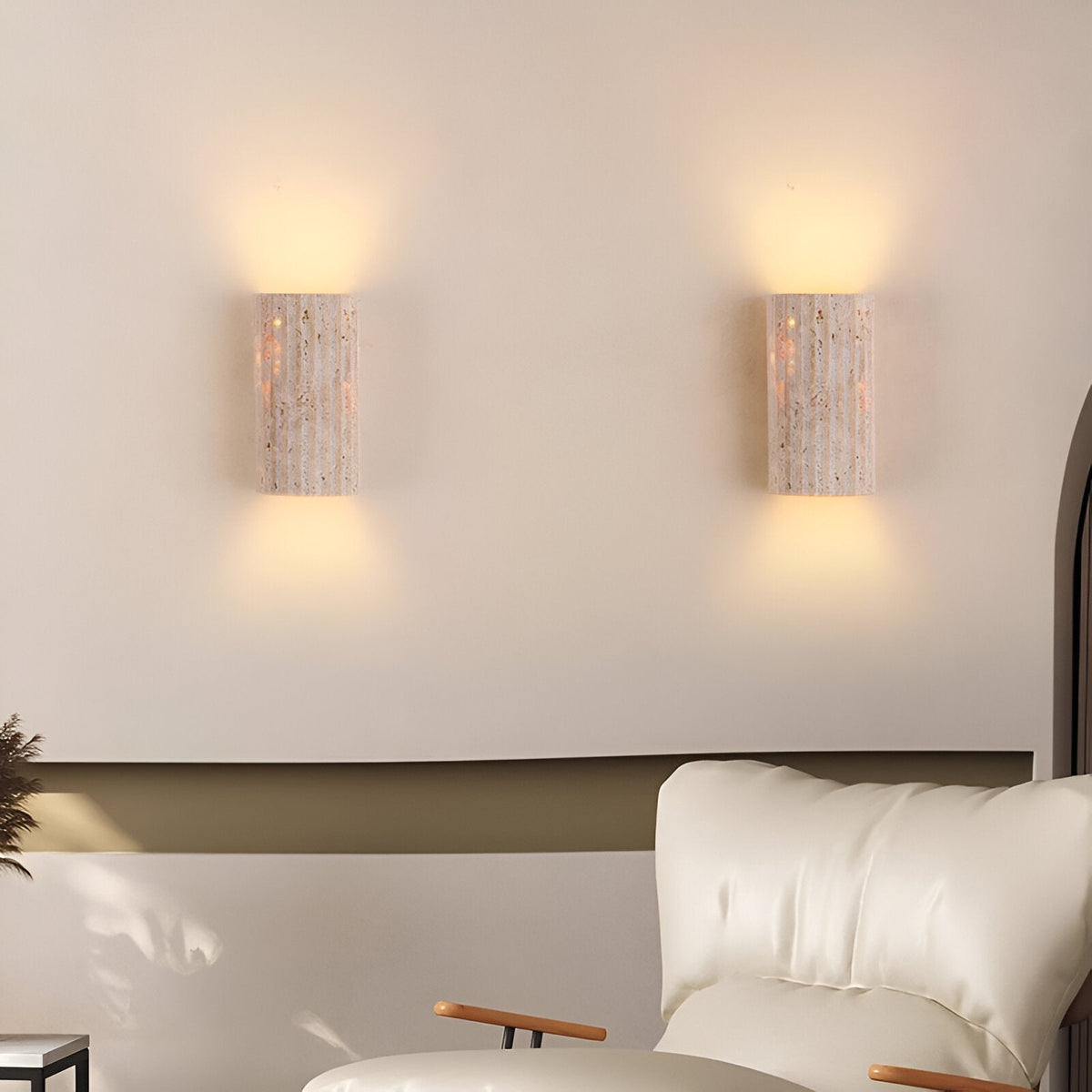 Travertine Sconce Fixture 6.5 Inch Bidirectional Illumination Indoor Outdoor Corridor Entry Facade Architectural Hardscape Garden Terrace Co