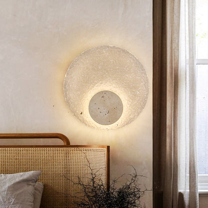 Circular Stone-Effect LED Sconce 12-Inch Diameter Flush-Mount Fixture for Hallways Bedrooms Living Rooms Modern Minimalist Design with Adjus
