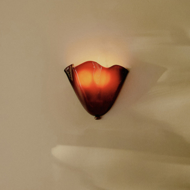 Shell-Inspired Glass Sconce 11 Inch Wide Vintage Iron Bedside Fixture Warm Ambient Hallway Lighting E14 Base Brown Green Beige Tinted Shade