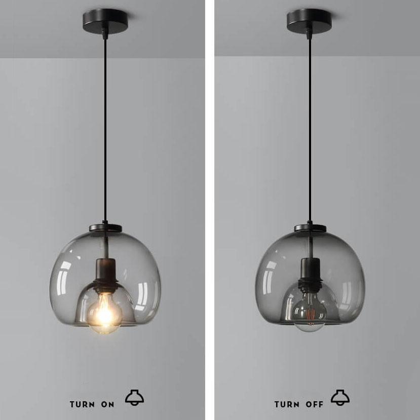 Hand-Blown Gray Glass Dome Ceiling Fixture for Dining Room & Kitchen | Modern Single-Bulb Hanging Lamp | UL-Listed Adjustable Cord Light