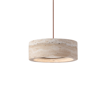 Stone Hanging Lamp 8-Inch Round Natural Travertine Shade Adjustable Drop Cord Ceiling Fixture for Kitchen Island Dining Table Room Modern Or