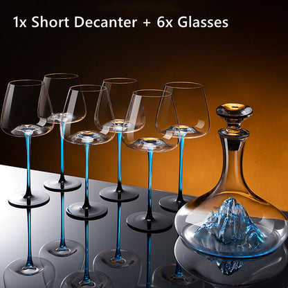Hand-Painted Stemmed Aerating Decanter & Glassware Set for Red Wine Service | Home Bar & Dining Collection