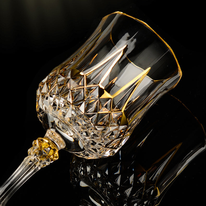 Embossed Gold Accent Wine Glass & Decanter Set with Carrying Case for Elegant Entertaining