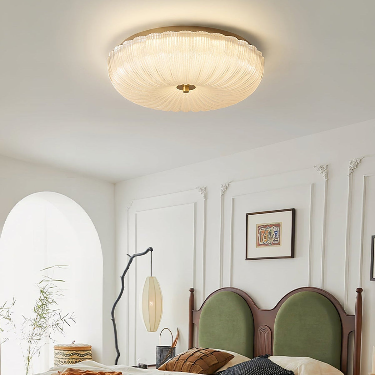 Flush Mount LED Ceiling Light with Textured Glass Shade for Dining Room & Bedroom – Round Halo Design, 8 to 20 Inch Diameter Options, Warm