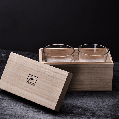 Cut Crystal Rocks Glass for Bourbon & Scotch – Japanese-Inspired Tumbler with Wood Gift Box for Home Bar & Entertaining