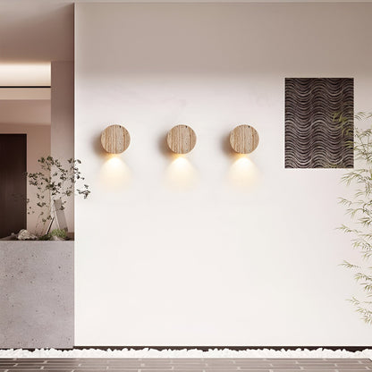 Travertine Stone Wall Sconce Round Frosted Glass Up Down Light Fixture 4 Inch Natural Stone Ambient Lighting Bedroom Hallway Entryway Bathro