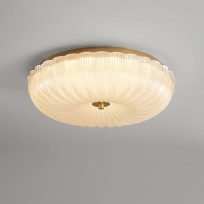 Flush Mount LED Ceiling Light with Textured Glass Shade for Dining Room & Bedroom – Round Halo Design, 8 to 20 Inch Diameter Options, Warm