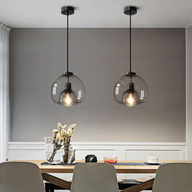 Hand-Blown Gray Glass Dome Ceiling Fixture for Dining Room & Kitchen | Modern Single-Bulb Hanging Lamp | UL-Listed Adjustable Cord Light