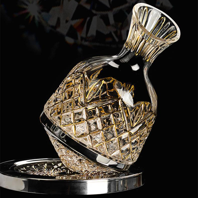 Embossed Gold Accent Wine Glass & Decanter Set with Carrying Case for Elegant Entertaining