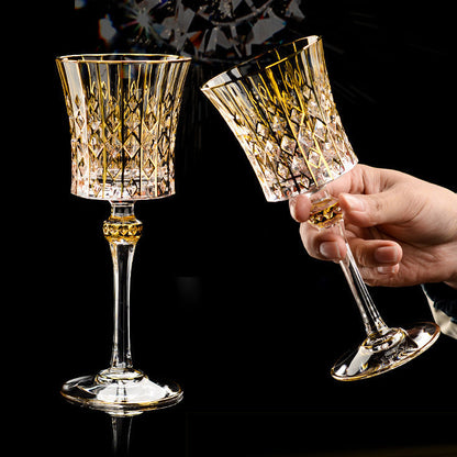Embossed Gold Accent Wine Glass & Decanter Set with Carrying Case for Elegant Entertaining