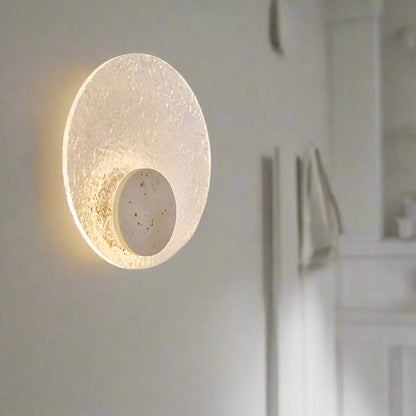 Circular Stone-Effect LED Sconce 12-Inch Diameter Flush-Mount Fixture for Hallways Bedrooms Living Rooms Modern Minimalist Design with Adjus
