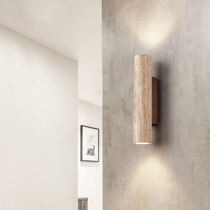 Travertine Stone Sconce Dual-Direction Light 12.6 Inch Vertical Fixture Natural Beige E27 Socket for Bedrooms Hallways Staircases Living Roo
