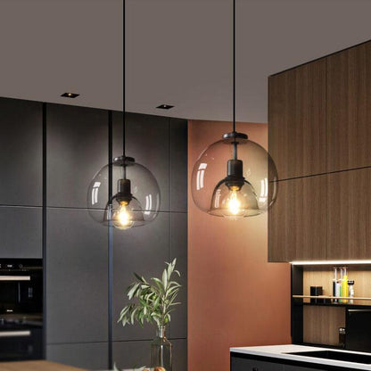 Hand-Blown Gray Glass Dome Ceiling Fixture for Dining Room & Kitchen | Modern Single-Bulb Hanging Lamp | UL-Listed Adjustable Cord Light