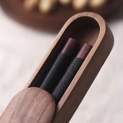 Premium Walnut Utensils for Asian Cuisine & Ramen Bowls – Artisan Wood Dining Tools with Presentation Case