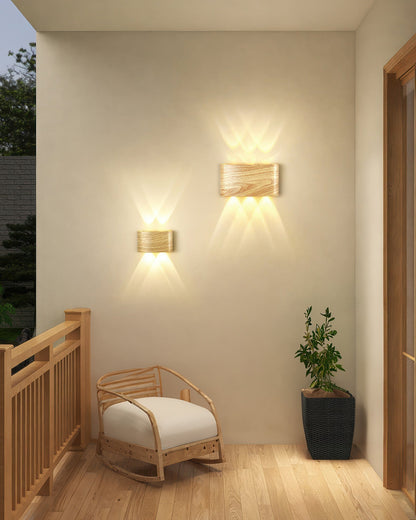 Aluminum Up-Down Sconce 10W 3000K Wood-Grain Indoor Outdoor Hallway Balcony Entryway Modern Bidirectional Ambient Accent Fixture IP65