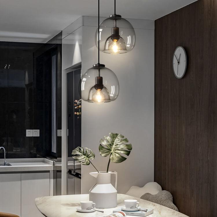 Hand-Blown Gray Glass Dome Ceiling Fixture for Dining Room & Kitchen | Modern Single-Bulb Hanging Lamp | UL-Listed Adjustable Cord Light