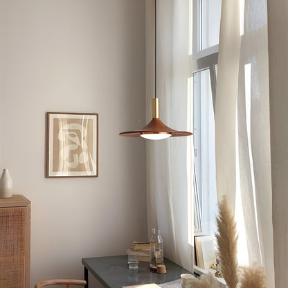 Sculptural Metal Shade Ceiling Fixture with Organic Wood-Tone Accent – 10 in or 14 in Drop Light for Island Counter Bar and Breakfast Nook –