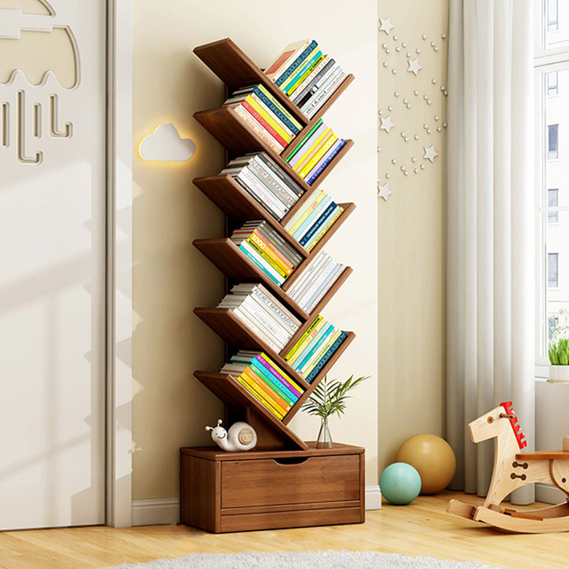 Multi-Tier Wooden Storage Rack 39 in Walnut Finish Open Shelving for Home Office Study Living Room Decorative Display