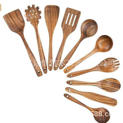 Natural Teak Wood Cooking Utensil Set for Kitchen & Dining | Eco-Friendly Solid Hardwood Spatula Spoon Tool Collection | Heat-Resistant
