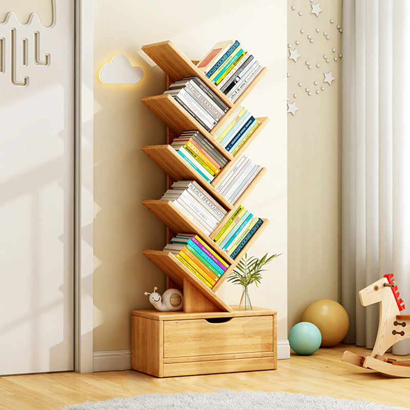 Modern Geometric Storage Tower Shelf Unit 6-12 Open Tiers Walnut Natural Wood for Living Room Study Den Small Spaces